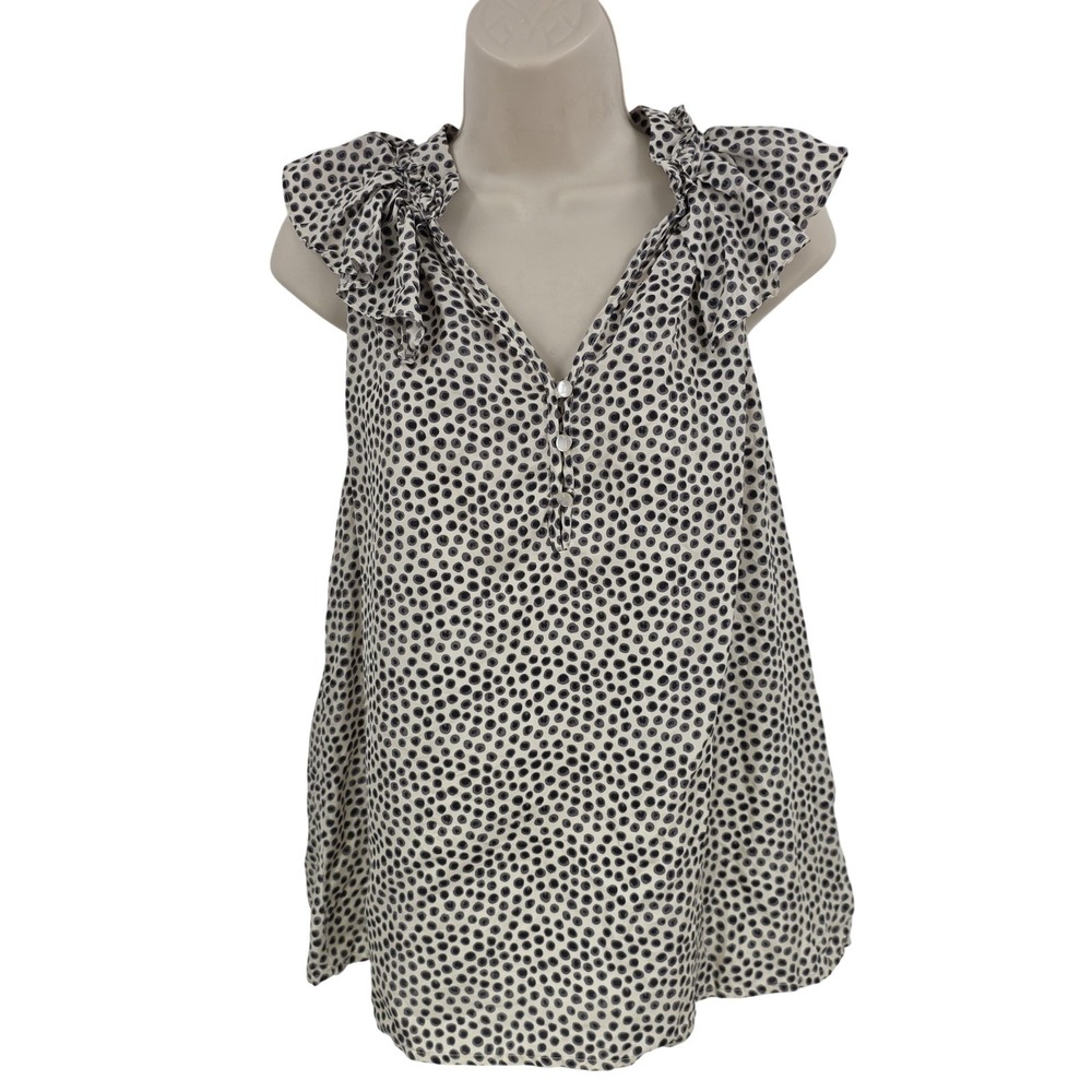 Cynthia Rowley Top Women L White Silk Polka Dot Ruffle‎ Halter Blouse Sleeveless